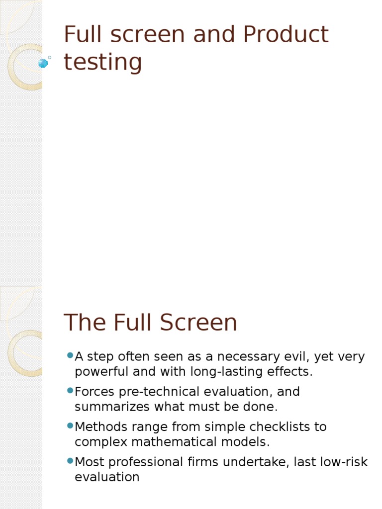 Full Screen Product Testing Overview | PDF | Software Testing | Evaluation
