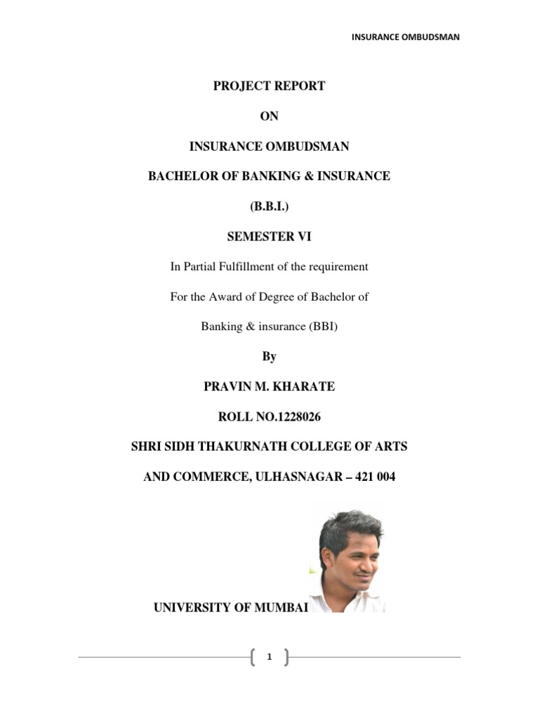 Project Report ON Insurance Ombudsman Bachelor of Banking & Insurance ...
