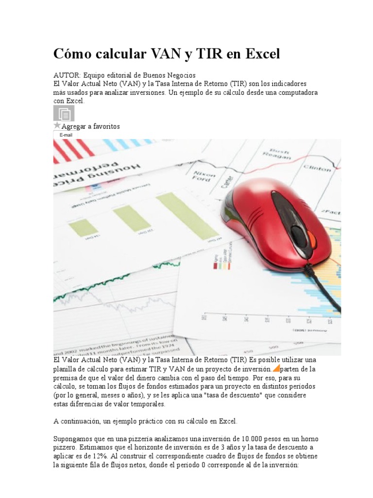 C mo Calcular VAN Y TIR En Excel doc Valor Presente Neto Economias 