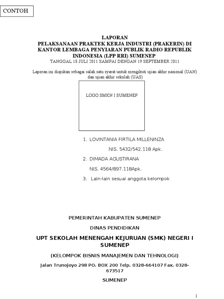 CONTOH LAPORAN PRAKERIN