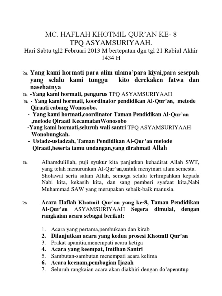 Teks Mc Khotmil Quran Berkas Soalku Teks Mc Khotmil Quran Berkas Soalku