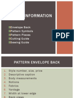 Pattern Information: Envelope Back Pattern Symbols Pattern Pieces Cutting Guide Sewing Guide