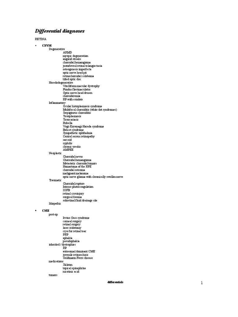 Differential Diagnoses PDF Vision