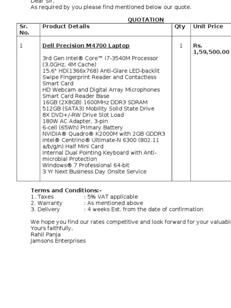 Quotation Sr. No. Product Details Qty Unit Price Total Price | PDF