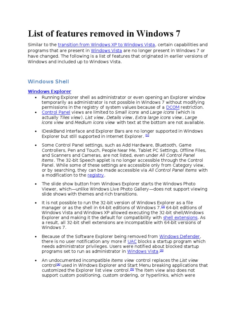 List of Features Removed in Windows 7 | PDF | Windows 7 | Microsoft Windows