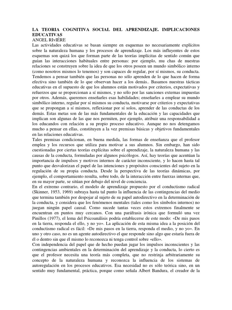 09 La Teoria Cognitiva Social Del Aprendizaje Pdf Comportamiento