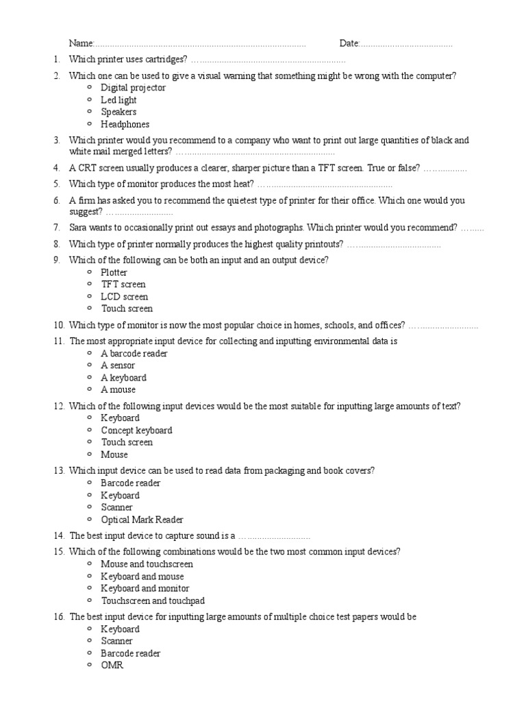 Hardware Questionnaire | Personal Computers | Computer Keyboard