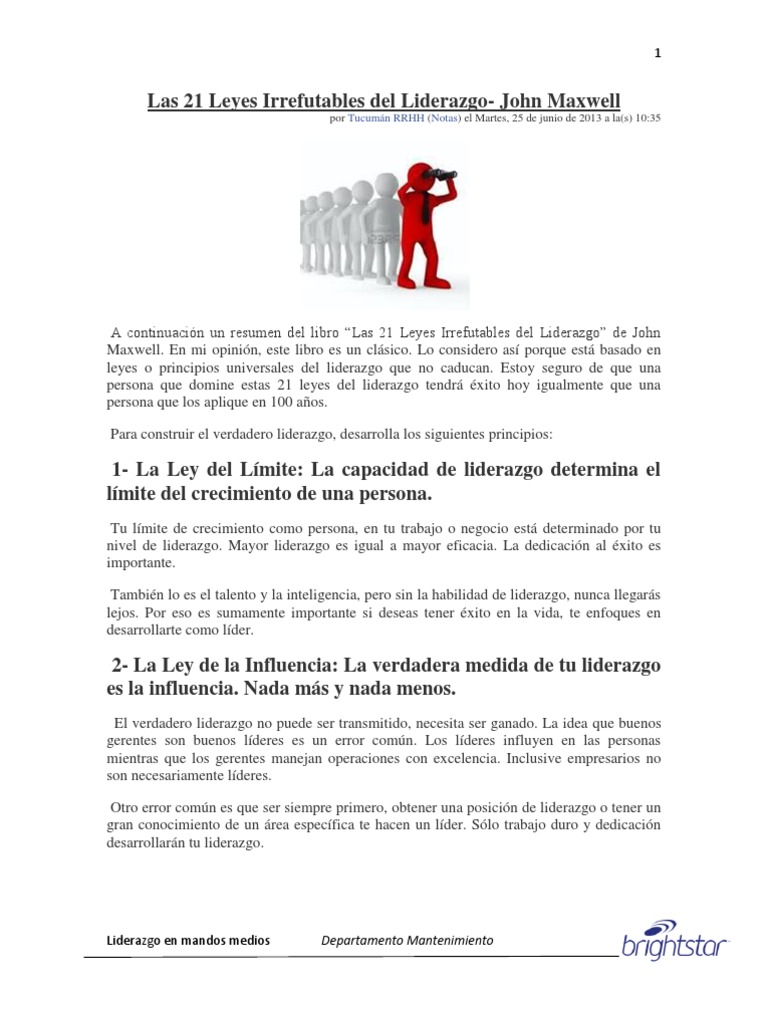 Las 21 Leyes Irrefutables Del Liderazgo Liderazgo