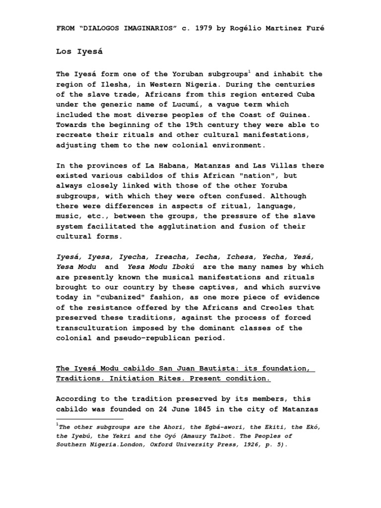Imaginary Dialogs Pt Ii Iyesa Santeria Religion And Belief scribd