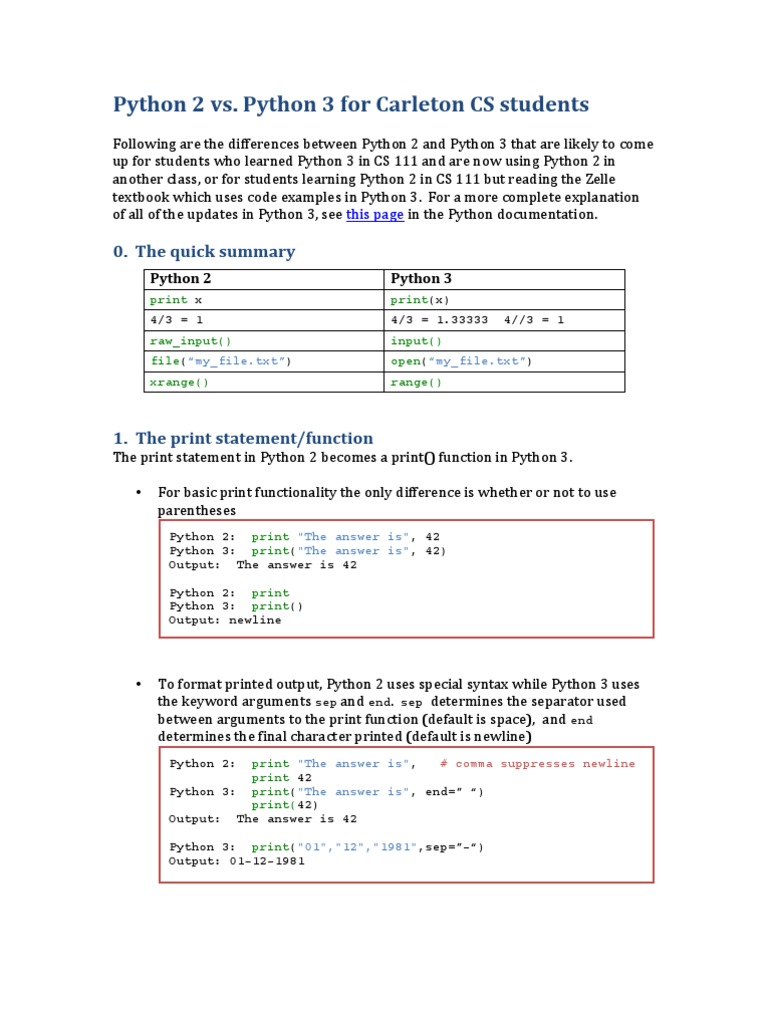 Python 2 Vs 3 | PDF | Parameter (Computer Programming) | Python ...