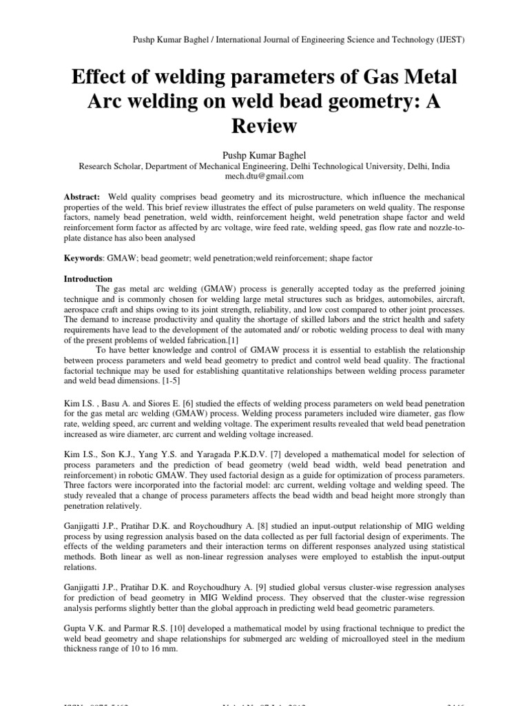 Effect of Welding Parameters of Gas Metal Arc Welding On Weld Bead ...