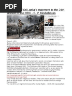 Prediction of Sri Lanka's Statement To The 24th Session of The HRC - S. V. Kirubaharan