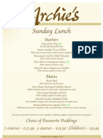 Archies Menu SUNDAY Lunch From June 09
