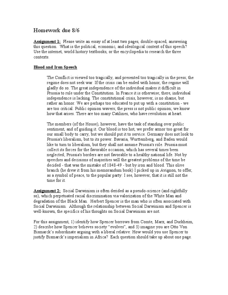 Blood and Iron Speech Assignment PDF Prussia Liberalism