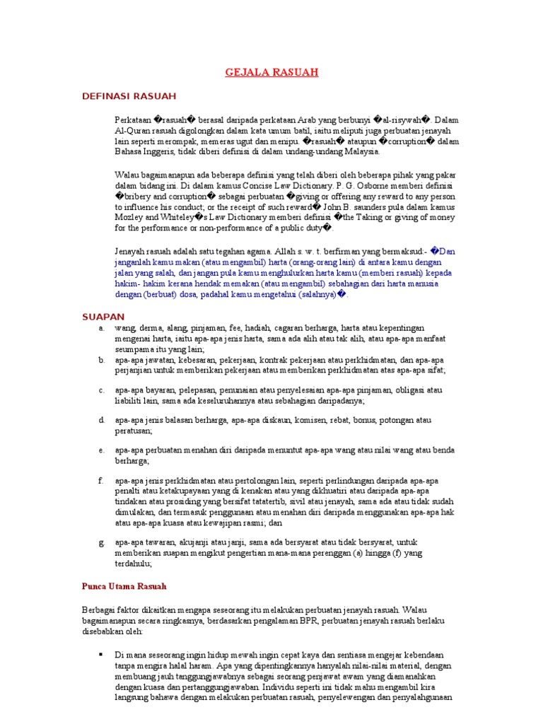 Gejala Rasuah Pdf