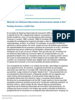 Arocena y Sutz - Sistemas Nacionales de Innovación Desde El Sur