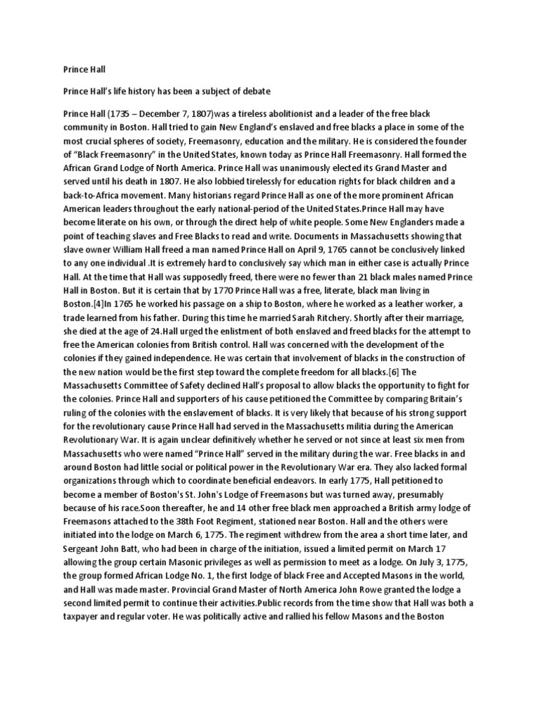 Prince Hall: Legacy and Death | PDF