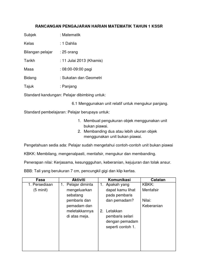 Rph Mt Tahun 1 Kssr Pdf