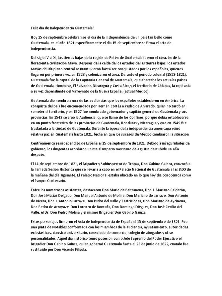 Feliz Dia de Independencia Guatemala | PDF | Guatemala | Esclavitud