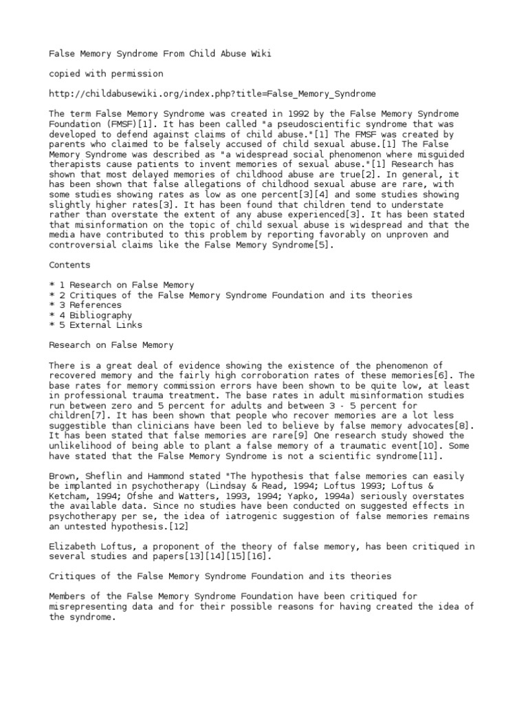 False Memory Syndrome | PDF | Psychology | Mental Processes