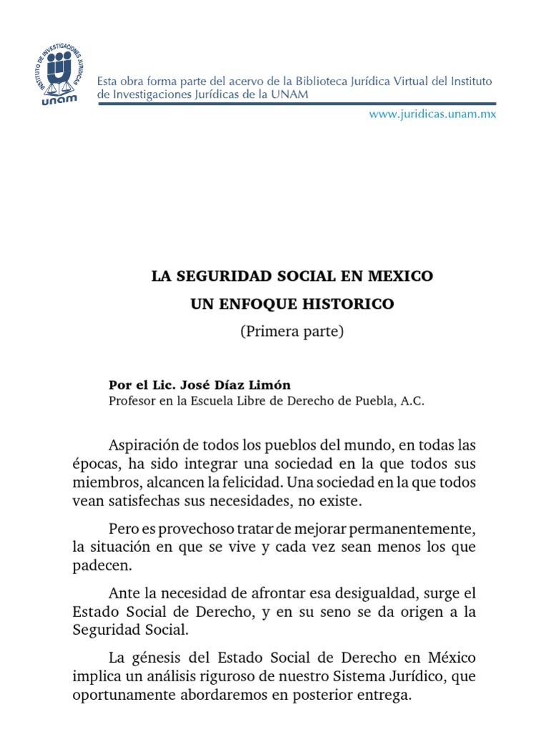 La Seguridad Social En Mexico Un Enfoque Historico Pdf