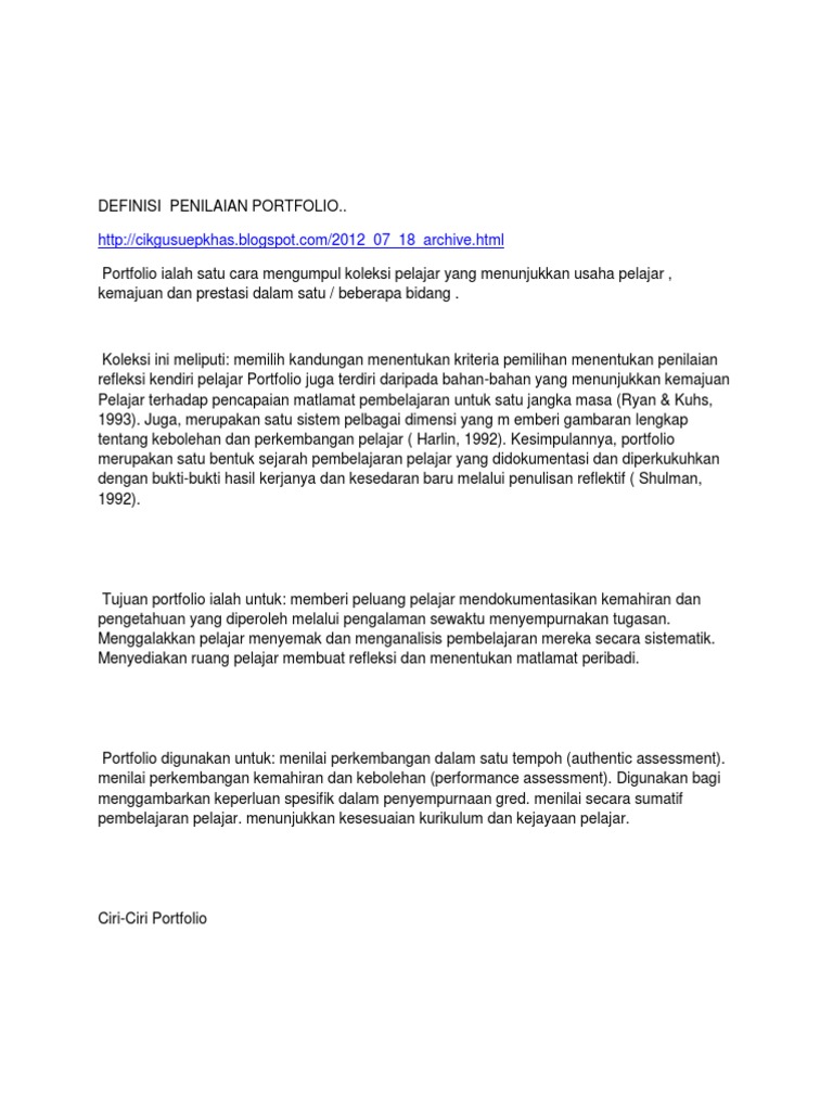 Definisi Penilaian Portfolio Pdf