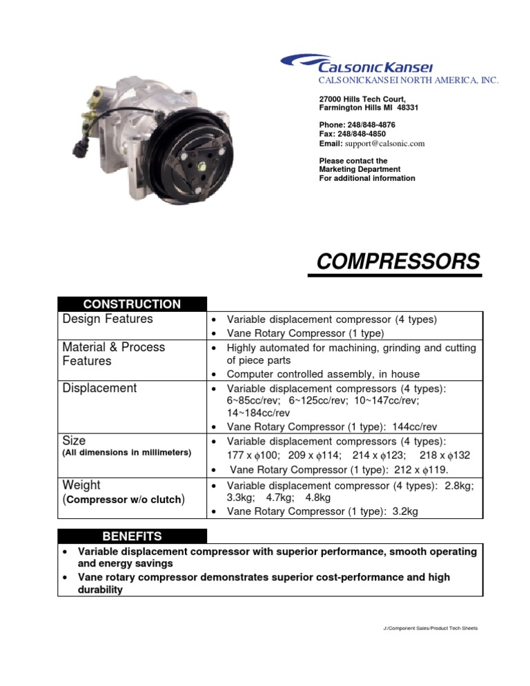 Calsonic Kansei Compressor Overview | PDF | Business | Home & Garden