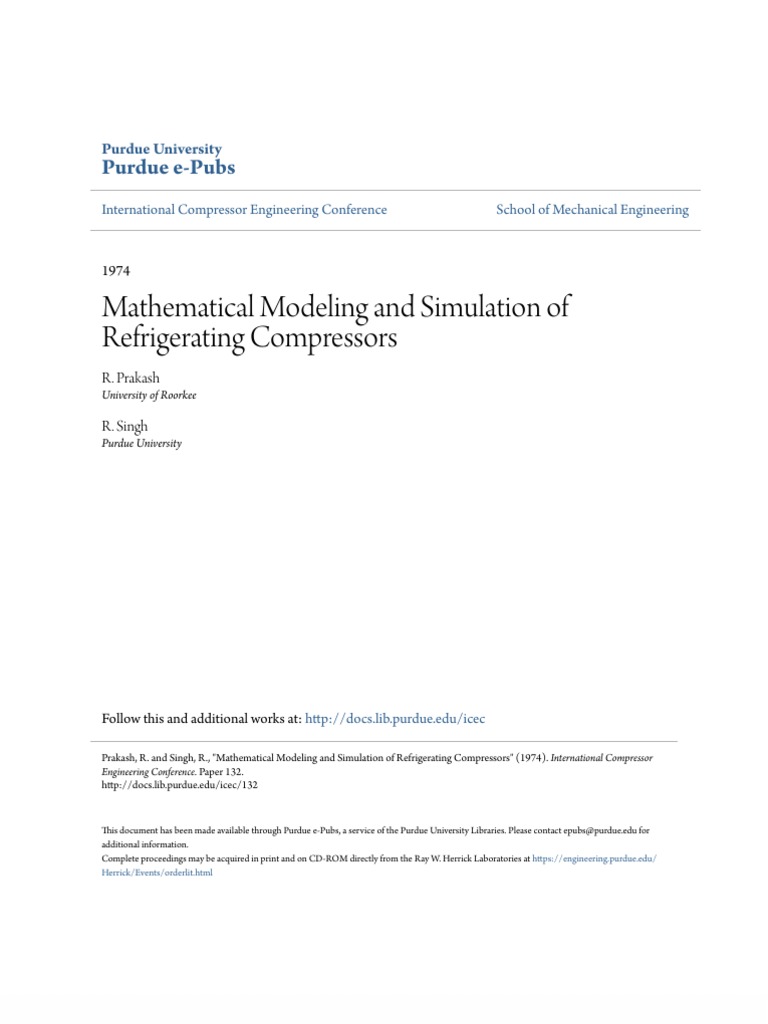 Mathematical Modeling and Simulation of Refrigerating Compressors | PDF ...