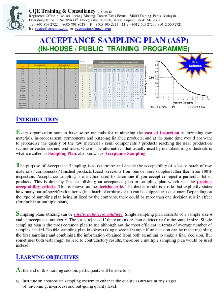 5.acceptance Sampling Plan CourseOutline | PDF | Sampling (Statistics ...