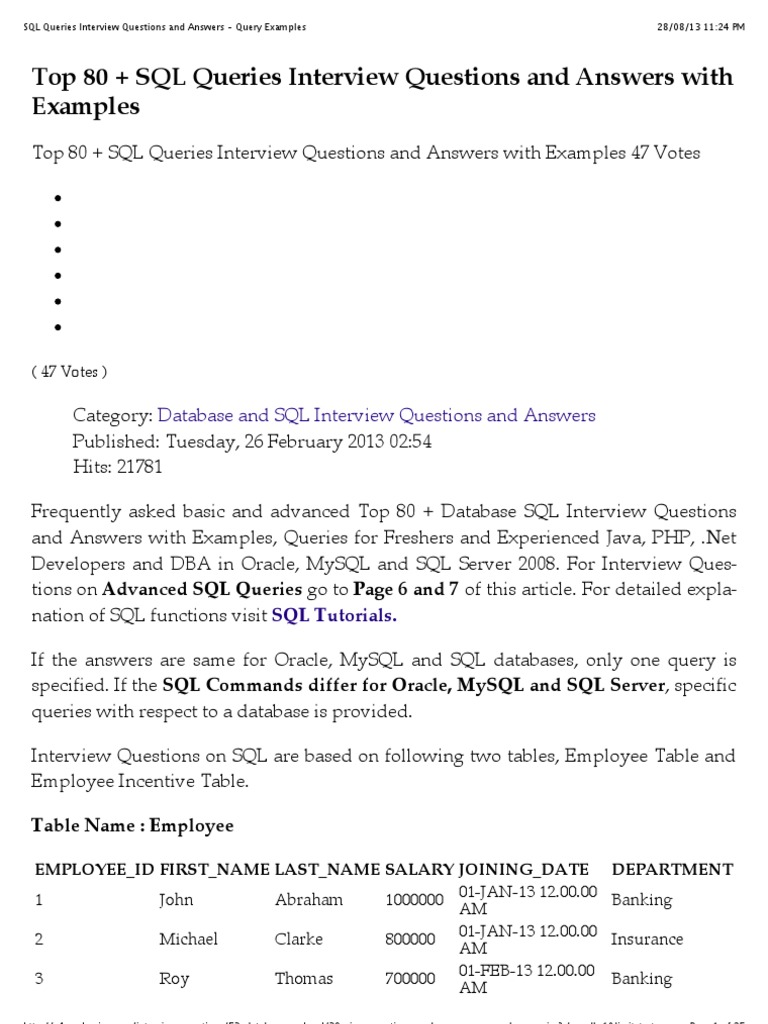 sql queries for practice with answers free download