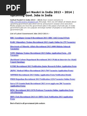 List of Sarkari Naukri in India 2013-2014 | PDF | Business