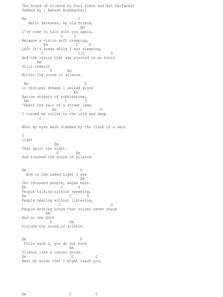The Sound Of Silence Text Deutsch