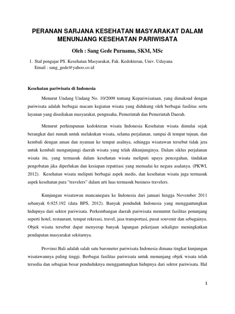 Peranan Kesehatan Masyarakat Dalam Kesehatan Pariwisata