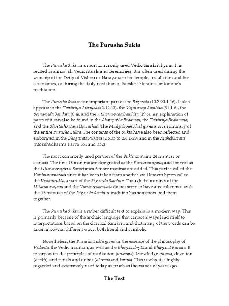 Purusha suktam sanskrit pdf