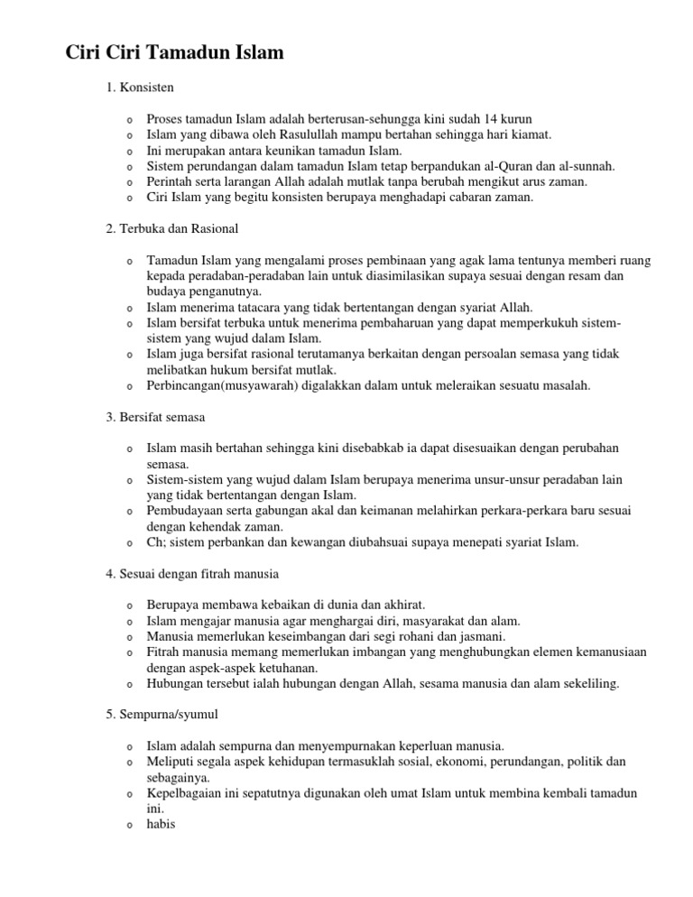 ciri ciri tamadun islam