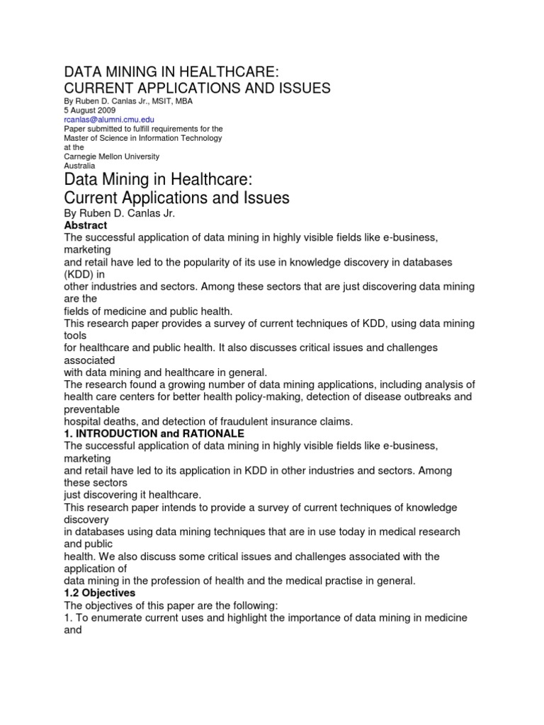 Data Mining in Healthcare | PDF | Data Mining | Health Care