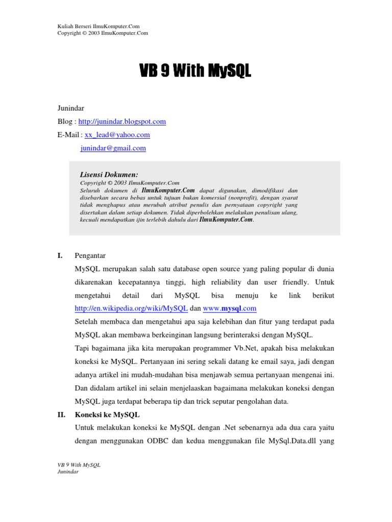 VB 9 With MySQL | PDF