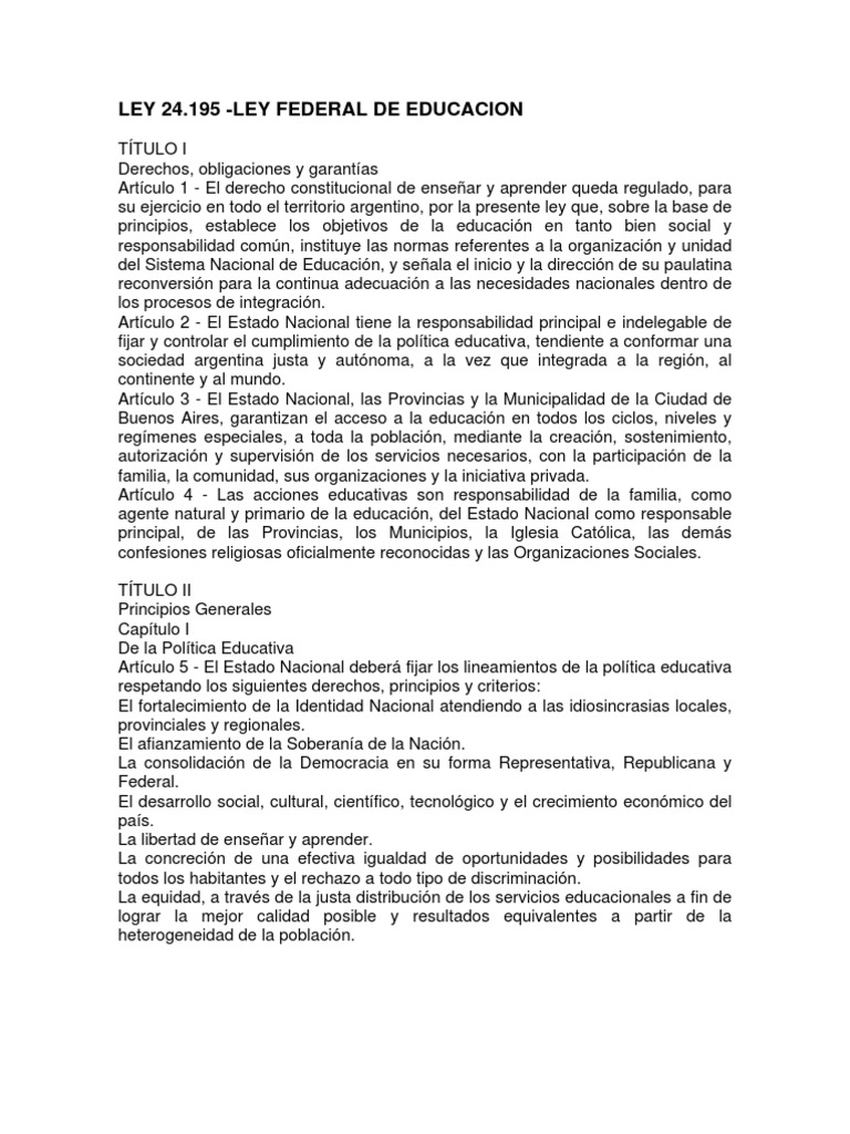 Educacion Ley Federal | PDF | Educación de la primera infancia ...