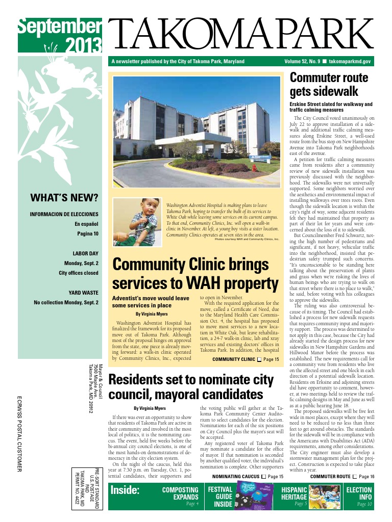 Takoma Park Newsletter September 2013 PDF Leasehold Estate Landlord