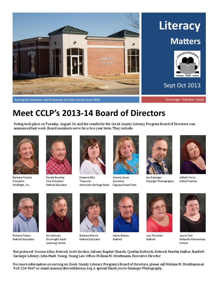 Literacy: Meet CCLP's 2013-14 Board of Directors | PDF | Literacy ...