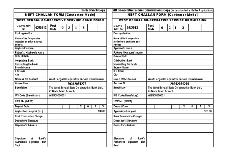 NEFT Challan Form for WB Co-operative | PDF | Deposit Account ...