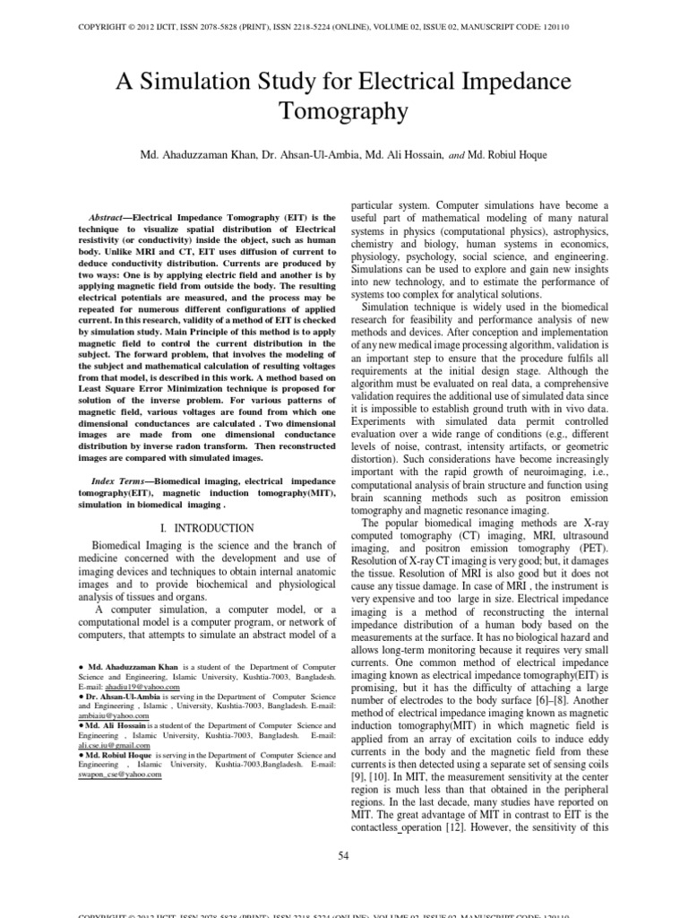 A Simulation Study For Electrical Impedance | PDF | Medical Imaging ...