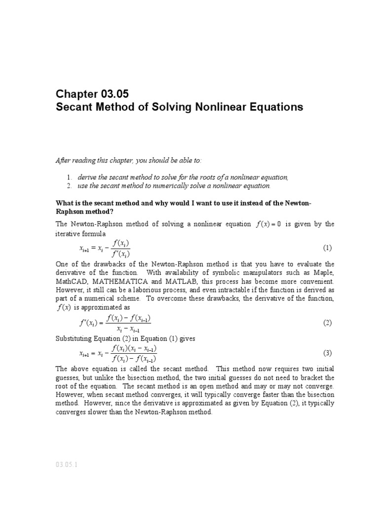 Secant Method for Nonlinear Equations | PDF