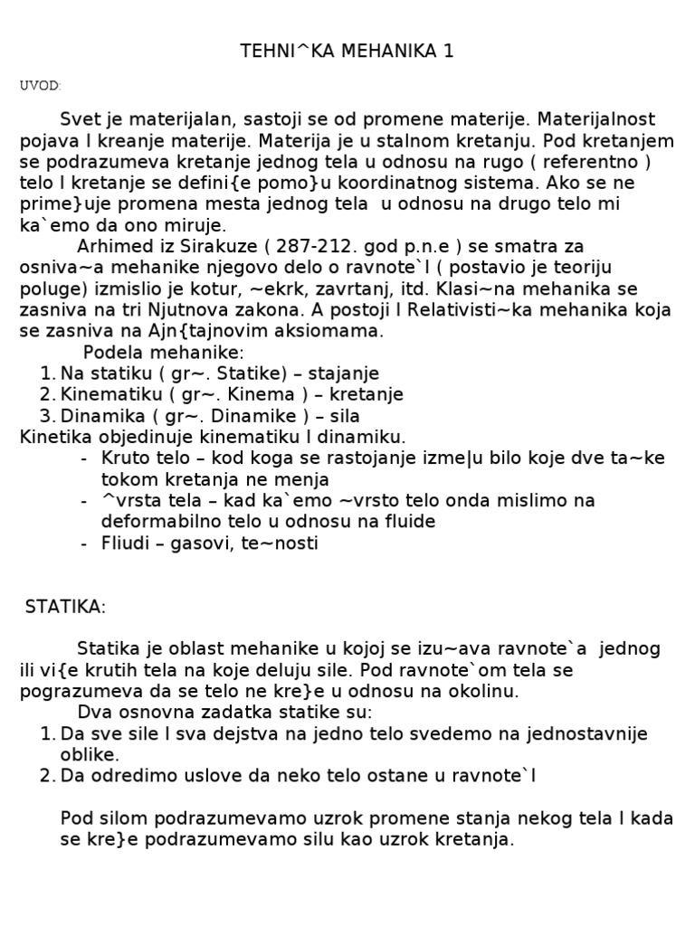 Tehnicka Mehanika 1 | PDF
