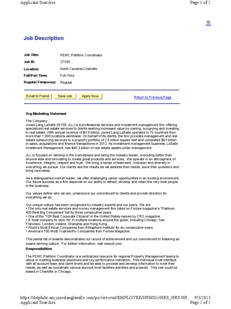 Job Description Job Title Job ID Location Full/Part Time Regular