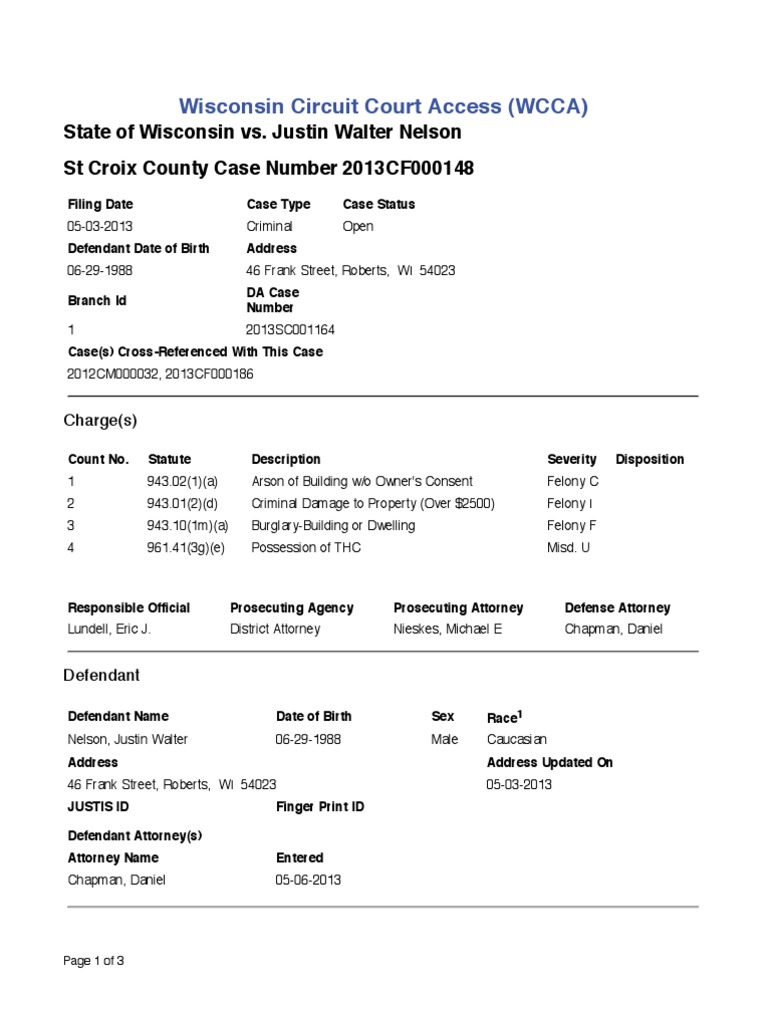 Justin Walter Nelson Court Records | PDF | Wisconsin Circuit Courts | Plea