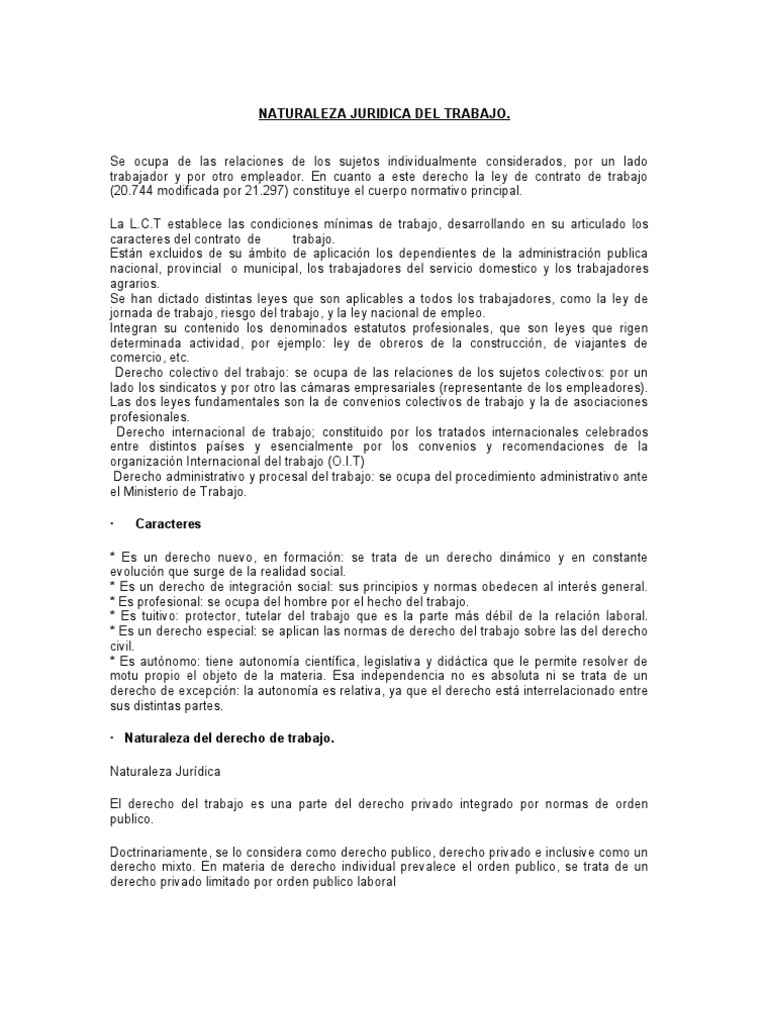 Naturaleza Juridica Del Trabajo Derecho laboral