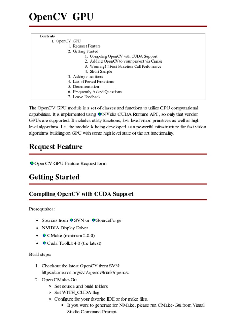OpenCV GPU Setup Guide | PDF | Graphics Processing Unit | Software ...