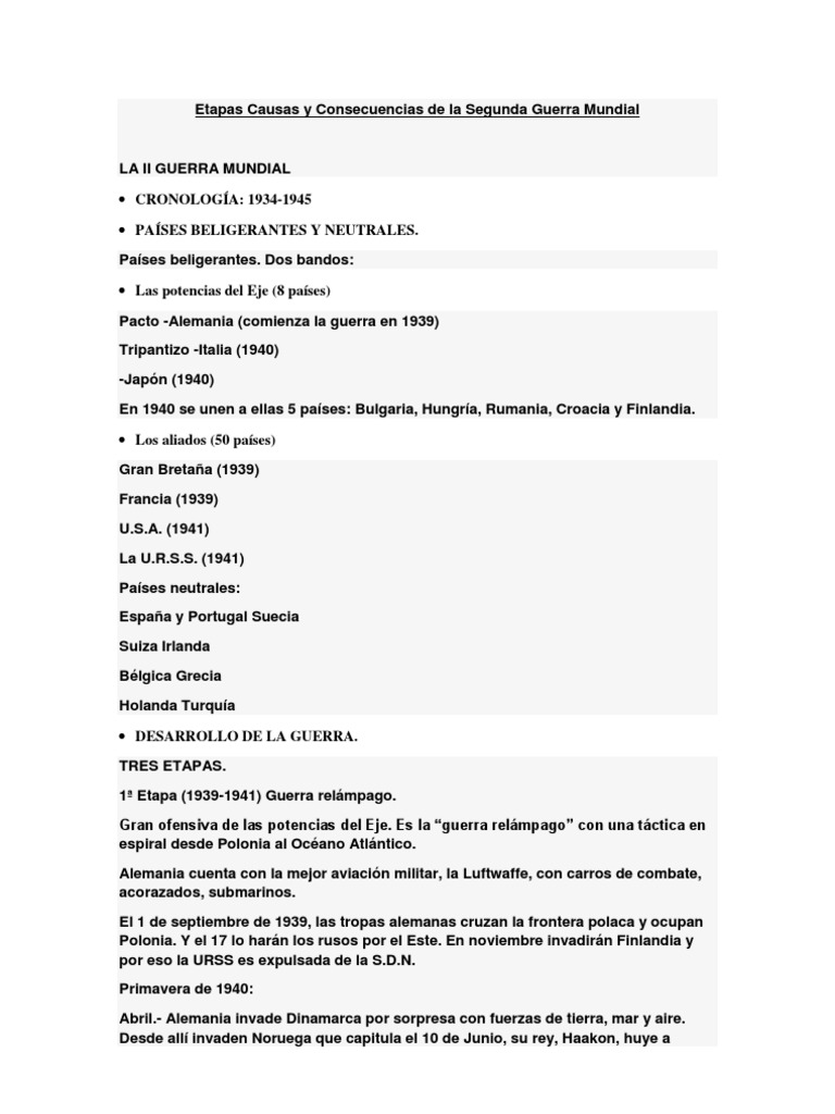 Causas y Etapas de la Segunda Guerra Mundial | PDF | Aliados de la ...