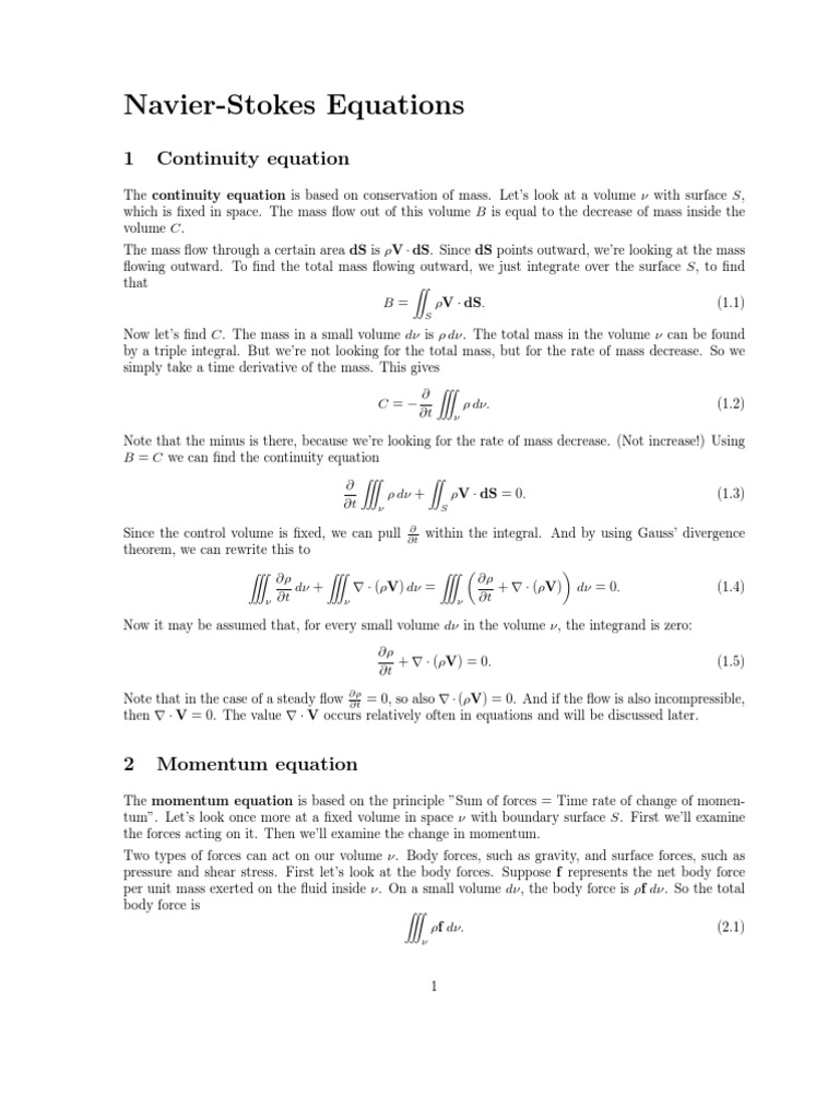 Navier Stokes Equations Download Free PDF Viscosity Momentum